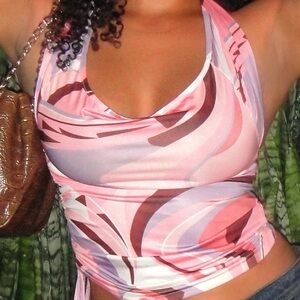 Pink and White Halter Top